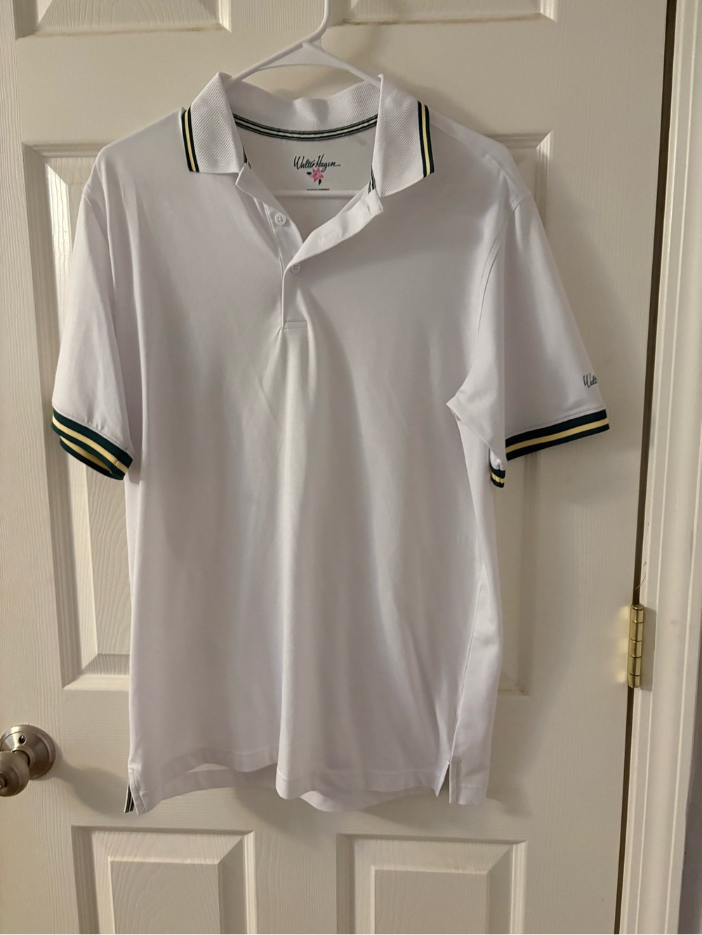 Walter Hagen White Polo with Green & Yellow Stripe Trim